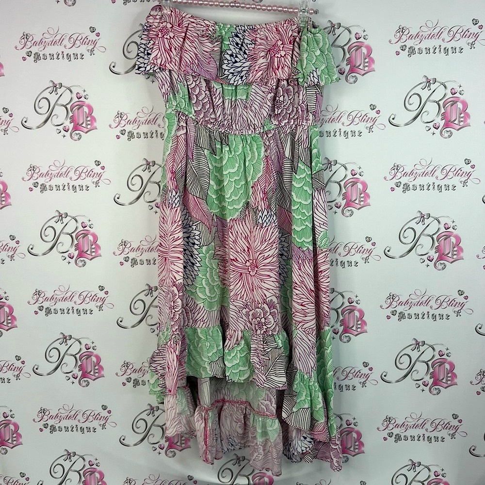 Rip curl dress strapless ruffle high low Floral Print Women's Skirt